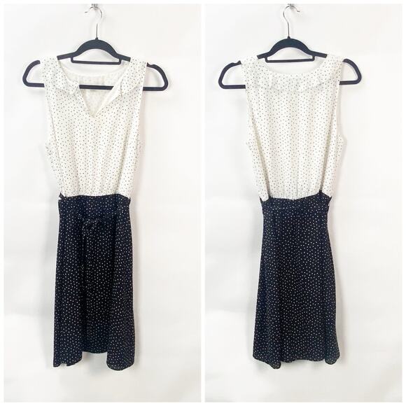 2/$30 2/$30 Ann Taylor LOFT 10 Womens White/Black Dot Sleeveless Chiffon Dress - Picture 1 of 8